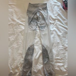 BonaFide Athletic Leggings! XS white and gray. Sheer mesh leg inserts!